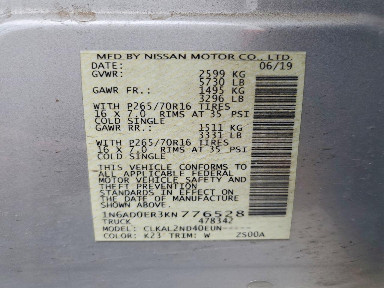 2019 NISSAN FRONTIER