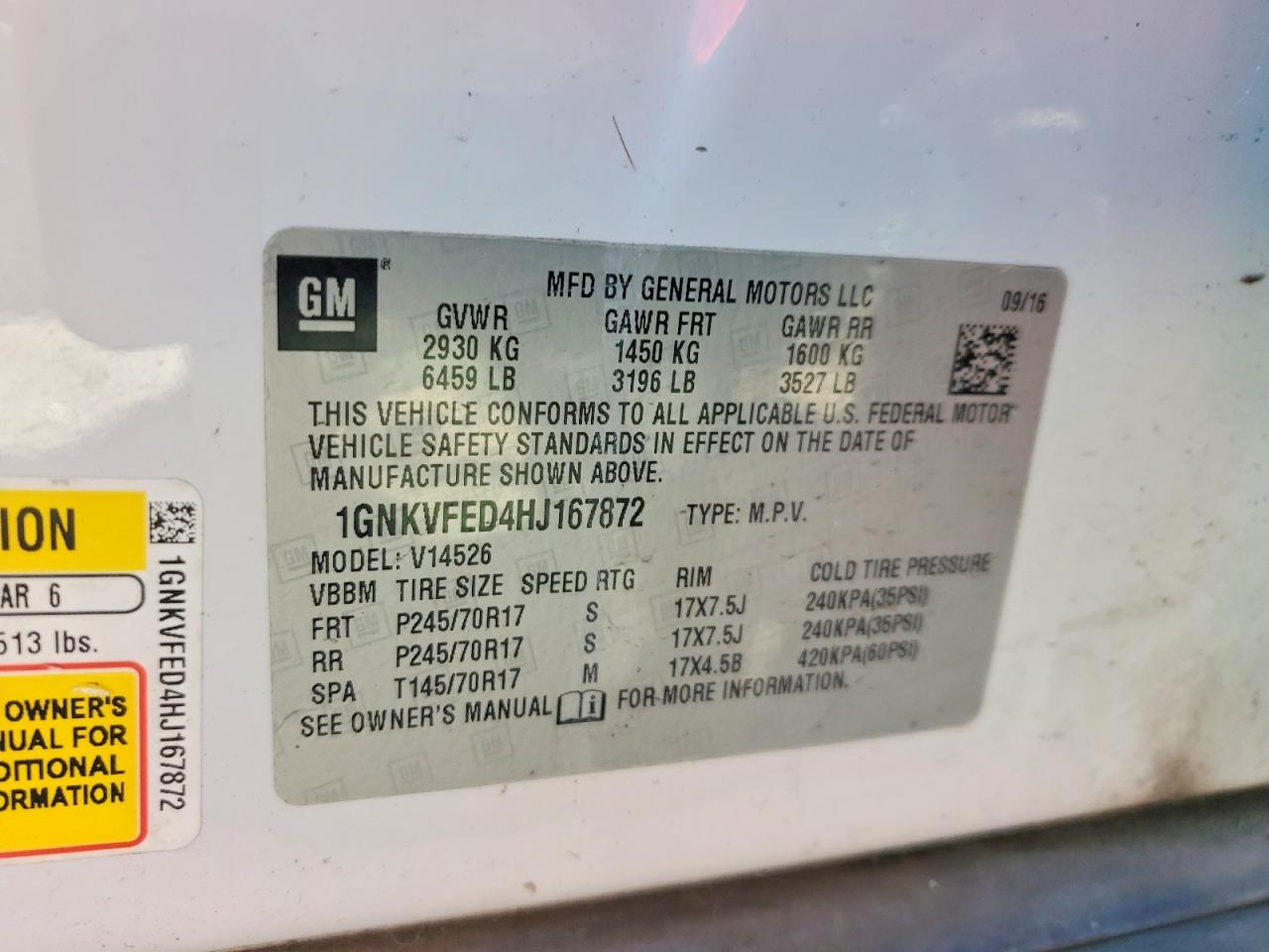 2017 CHEV TRAVERSE