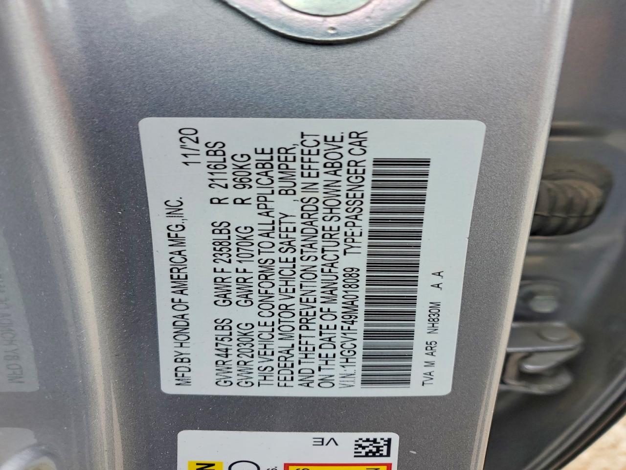 2021 HONDA ACCORD