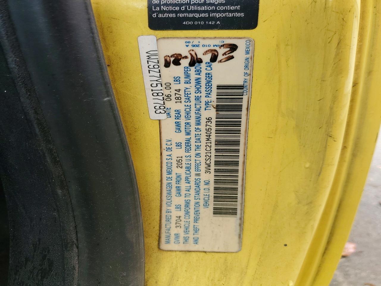 2001 VOLKSWAGEN BEETLE