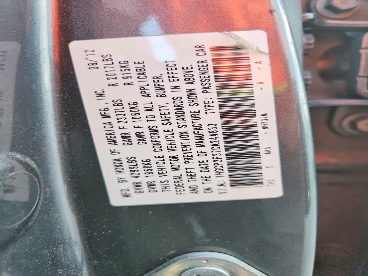 2012 HONDA ACCORD