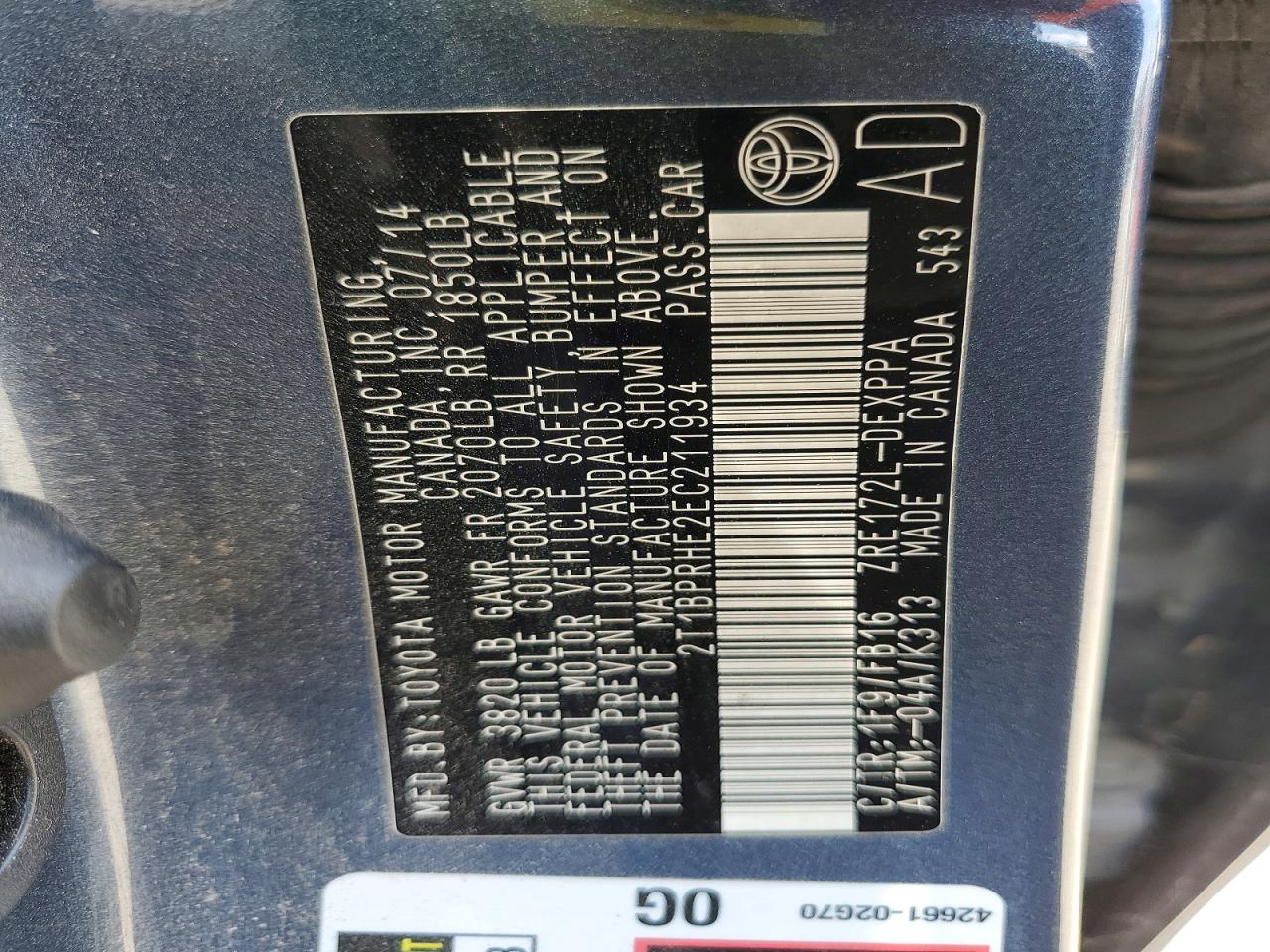 2014 TOYOTA COROLLA