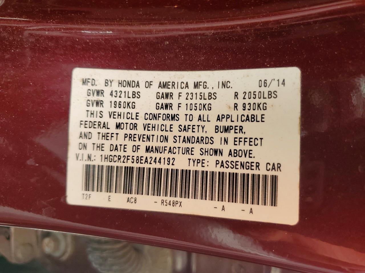 2014 HONDA ACCORD