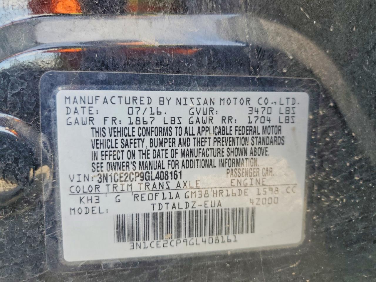 2016 NISSAN VERSA