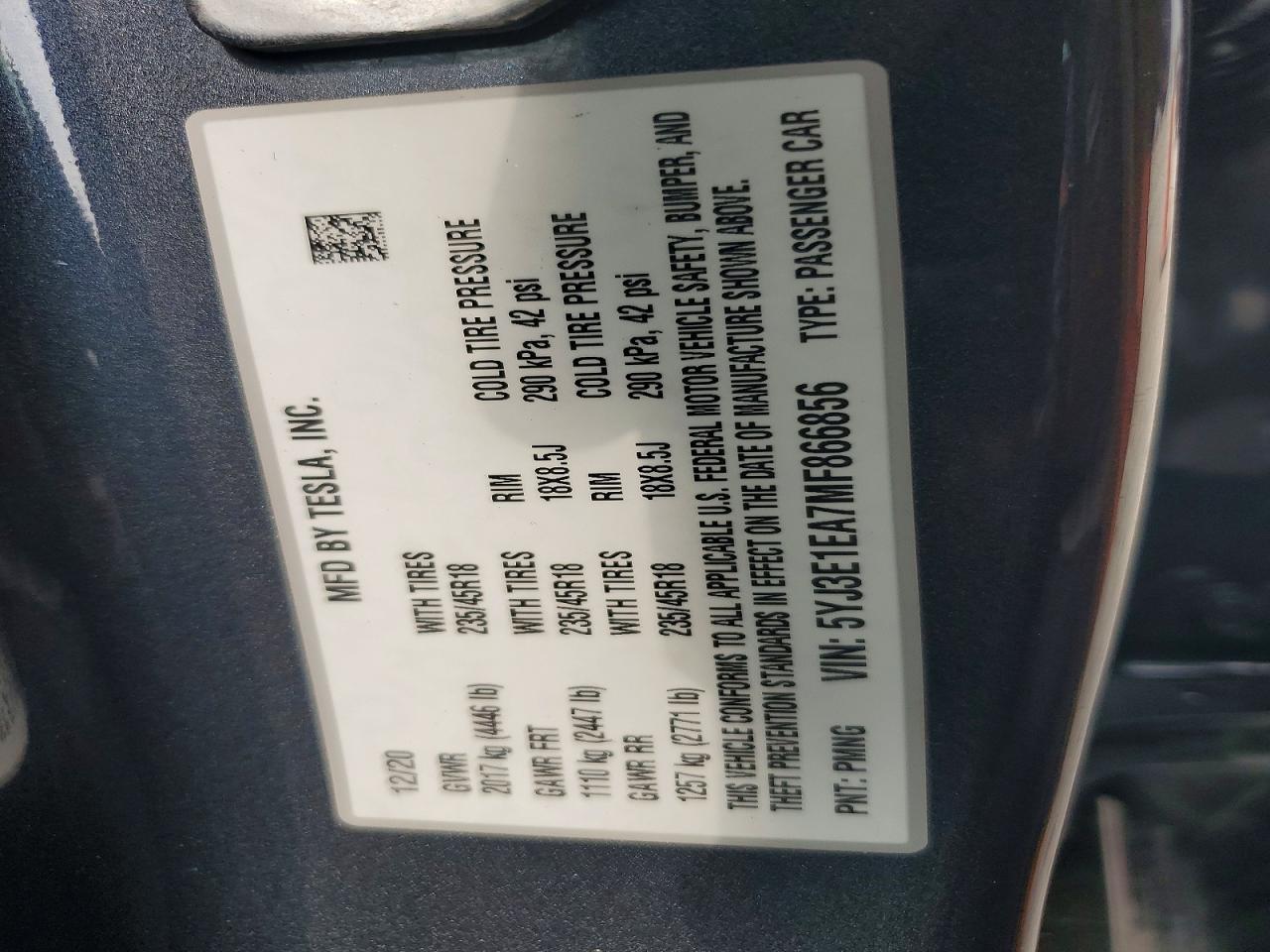 2021 TESLA MODEL 3