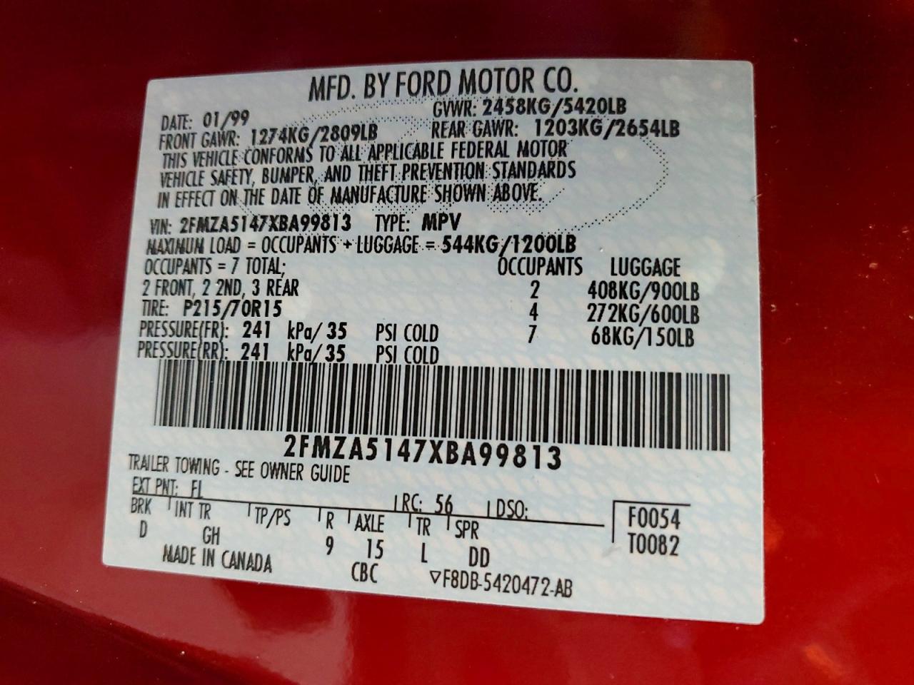 1999 FORD WINDSTAR