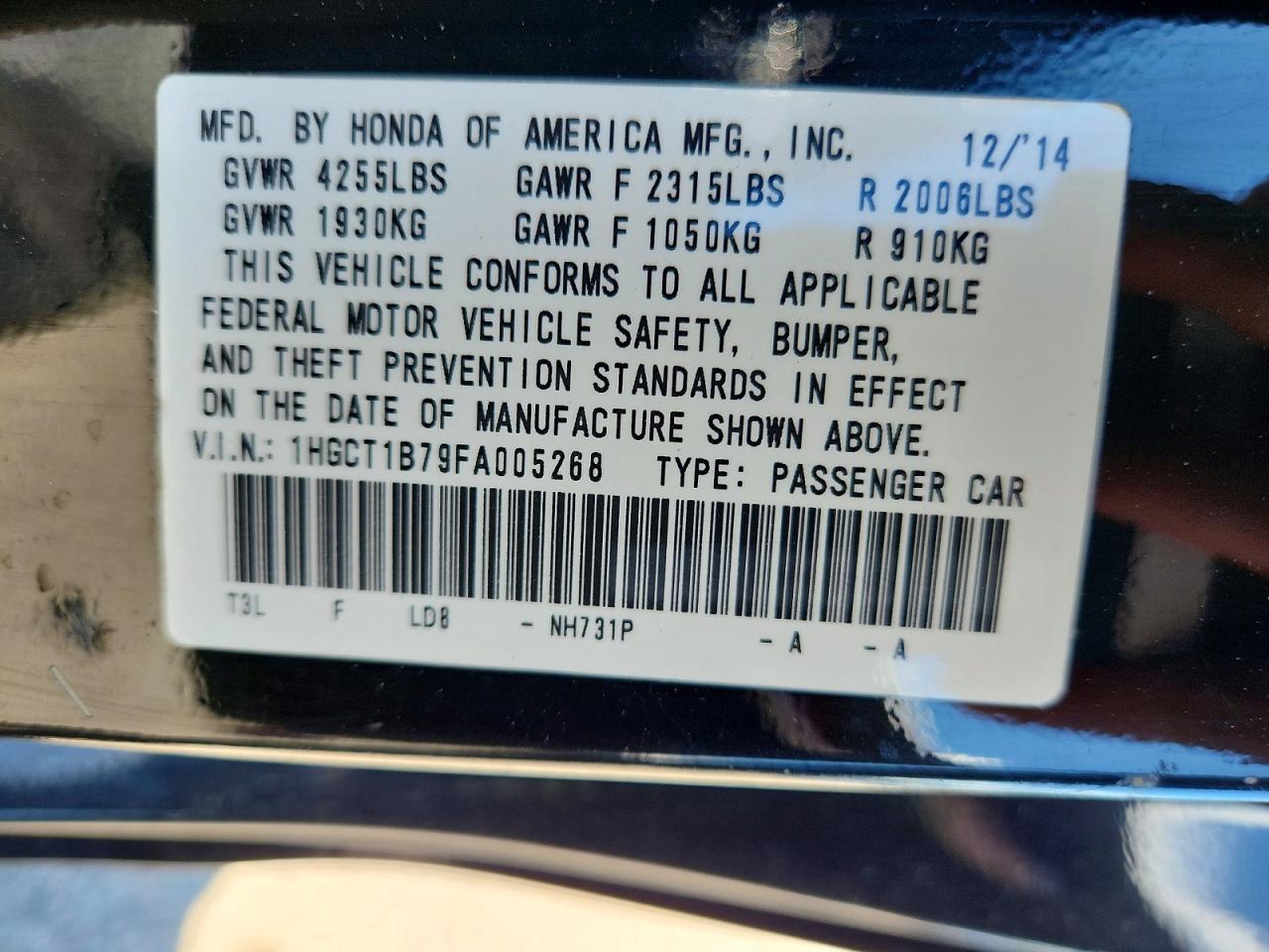 2015 HONDA ACCORD EX