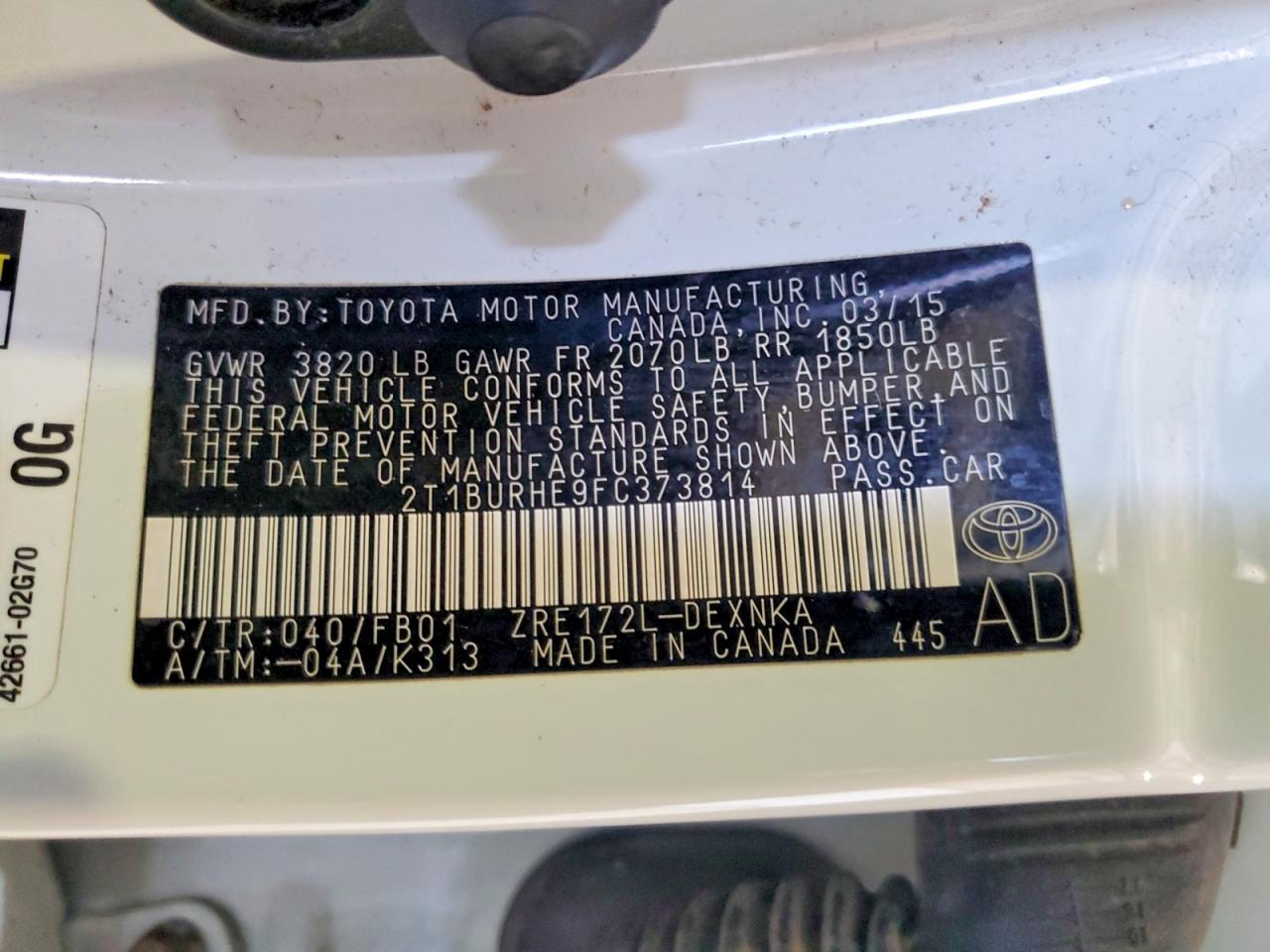 2015 TOYOTA COROLLA