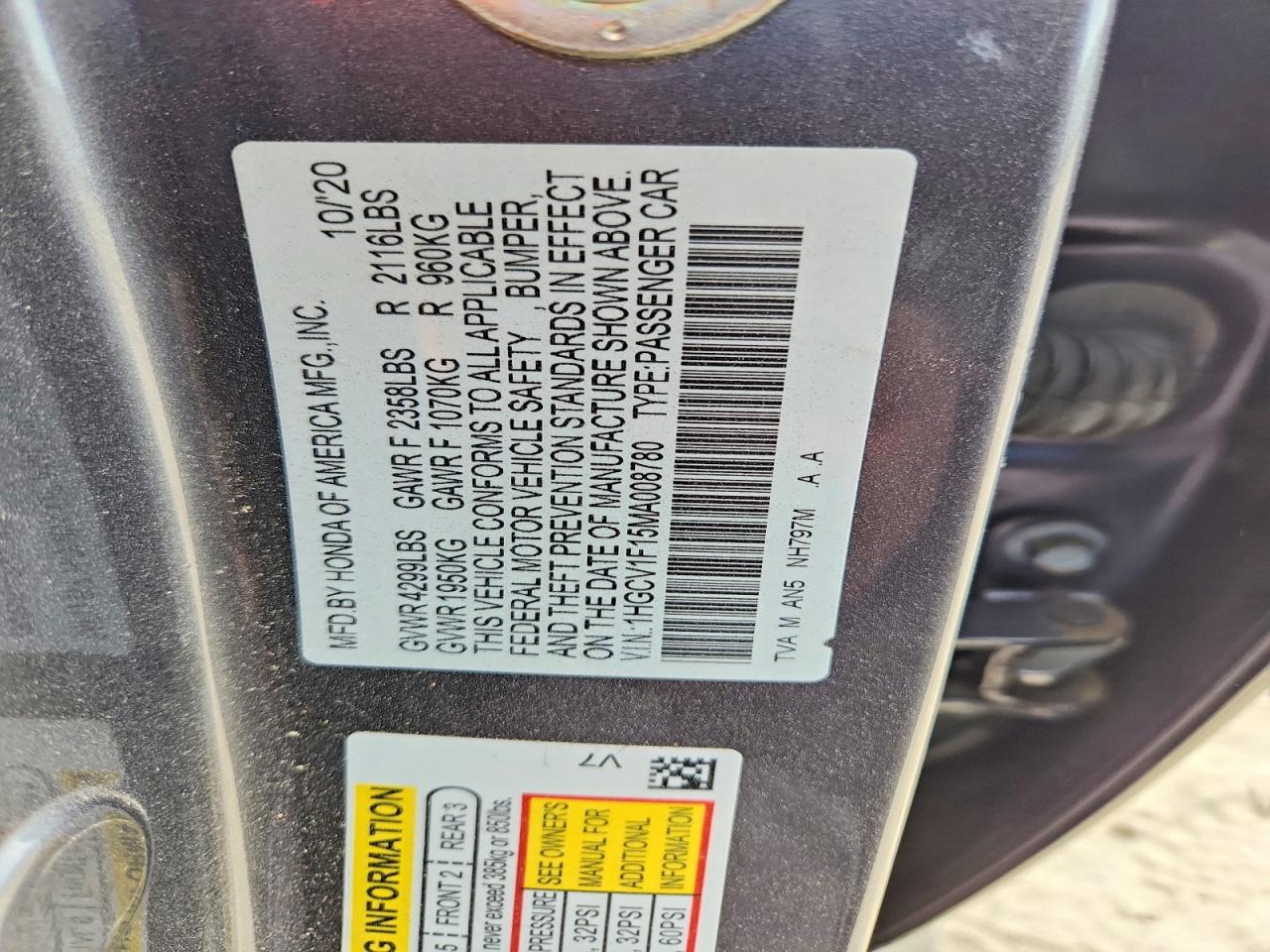 2021 HONDA ACCORD