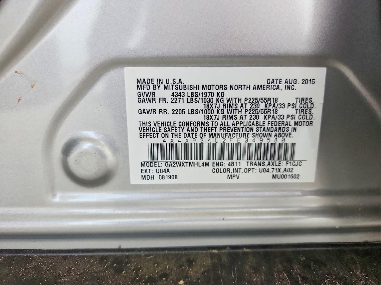 2015 MITSUBISHI OUTLANDER