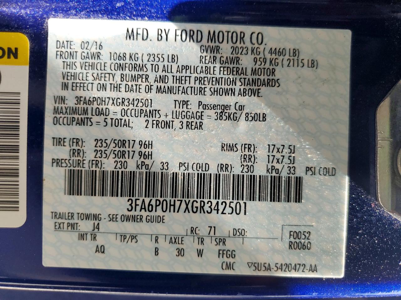 2016 FORD FUSION