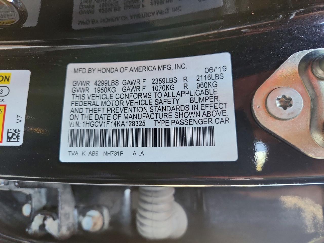 2019 HONDA ACCORD