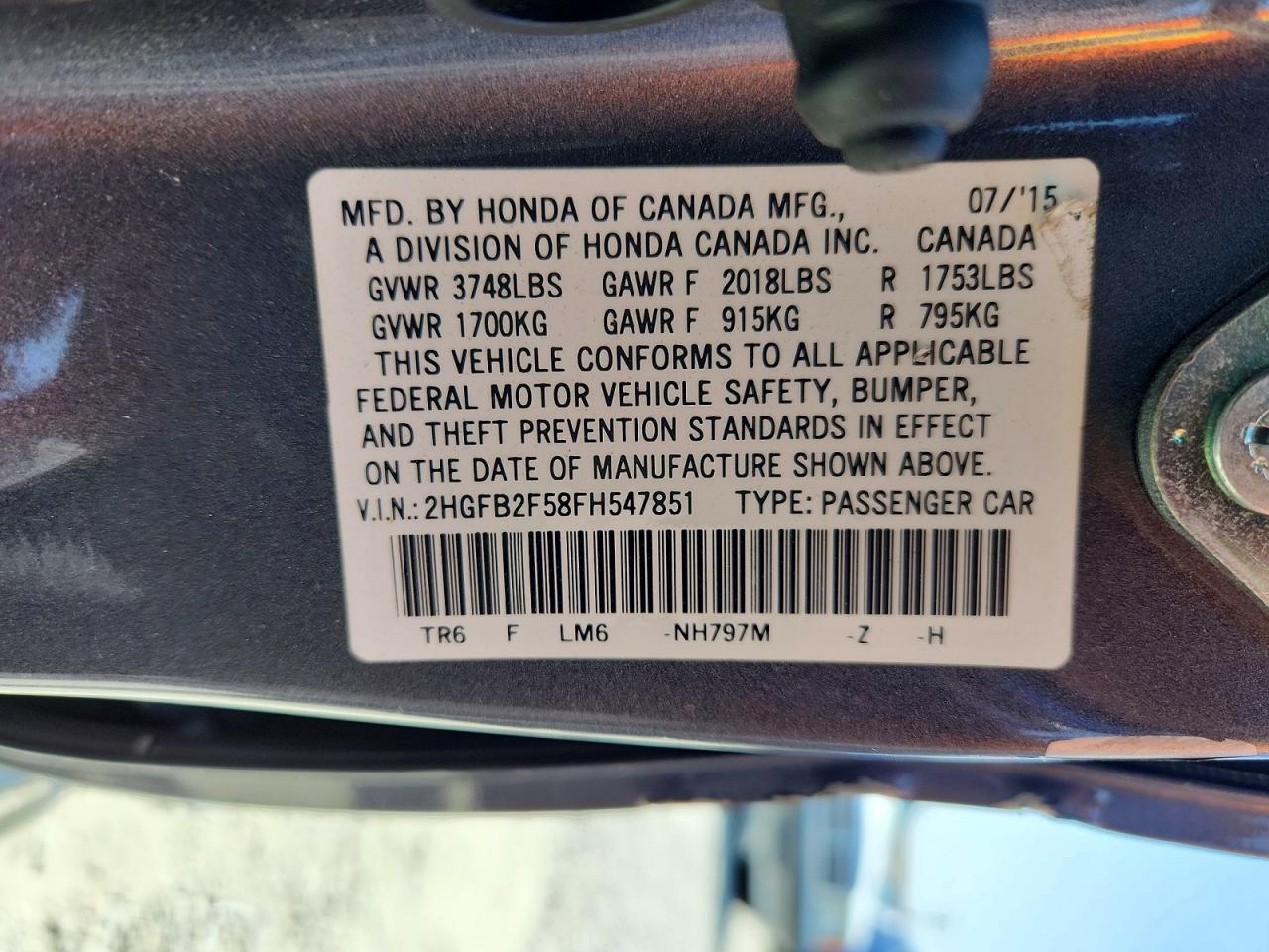 2015 HONDA CIVIC