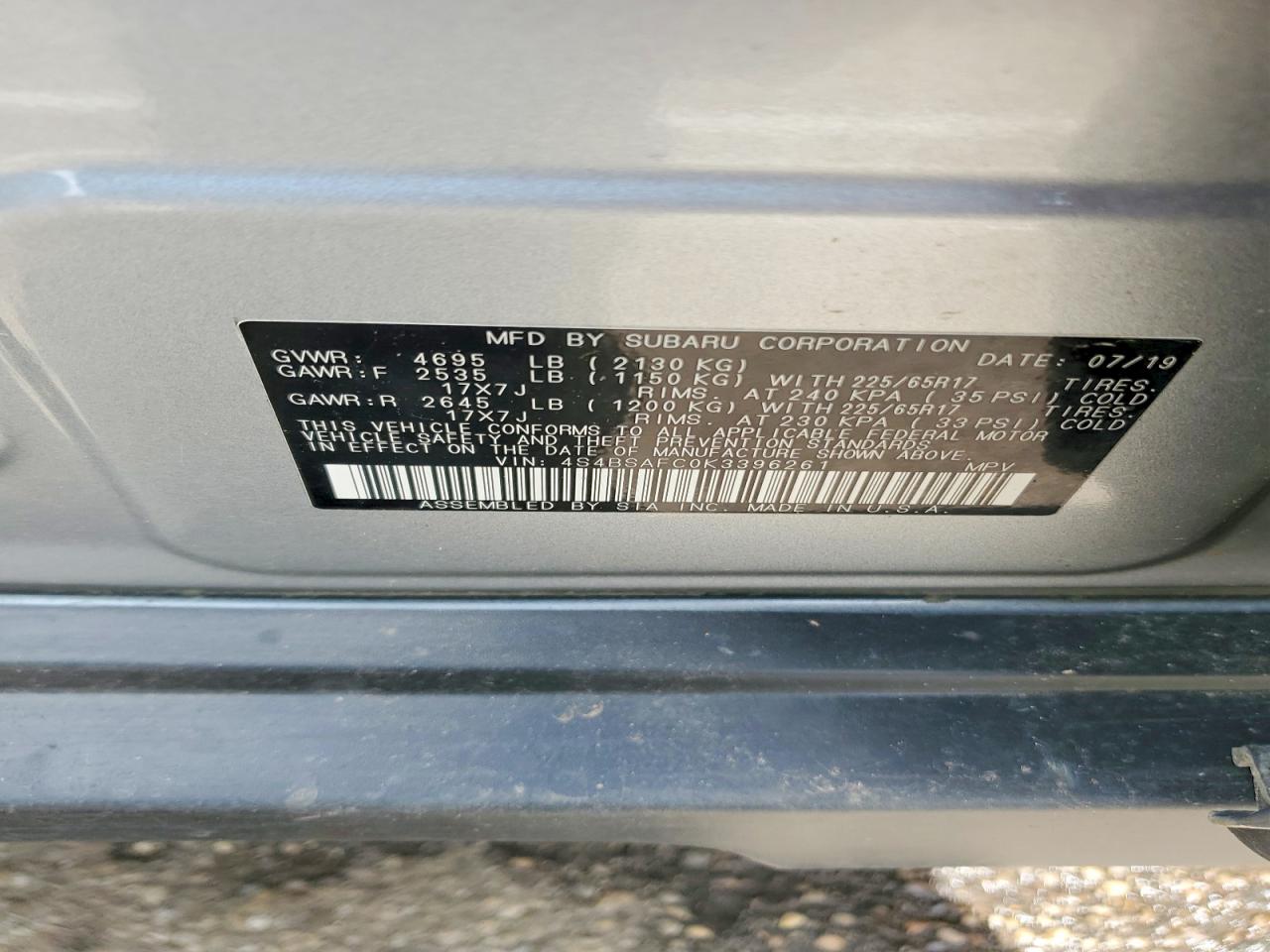 2019 SUBARU OUTBACK