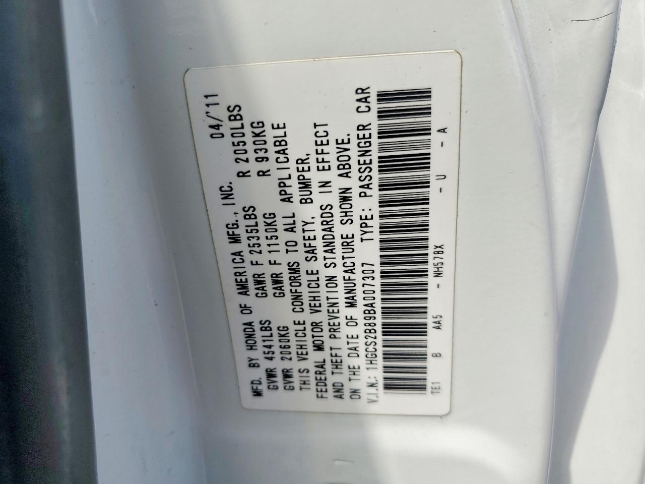 2011 HONDA ACCORD