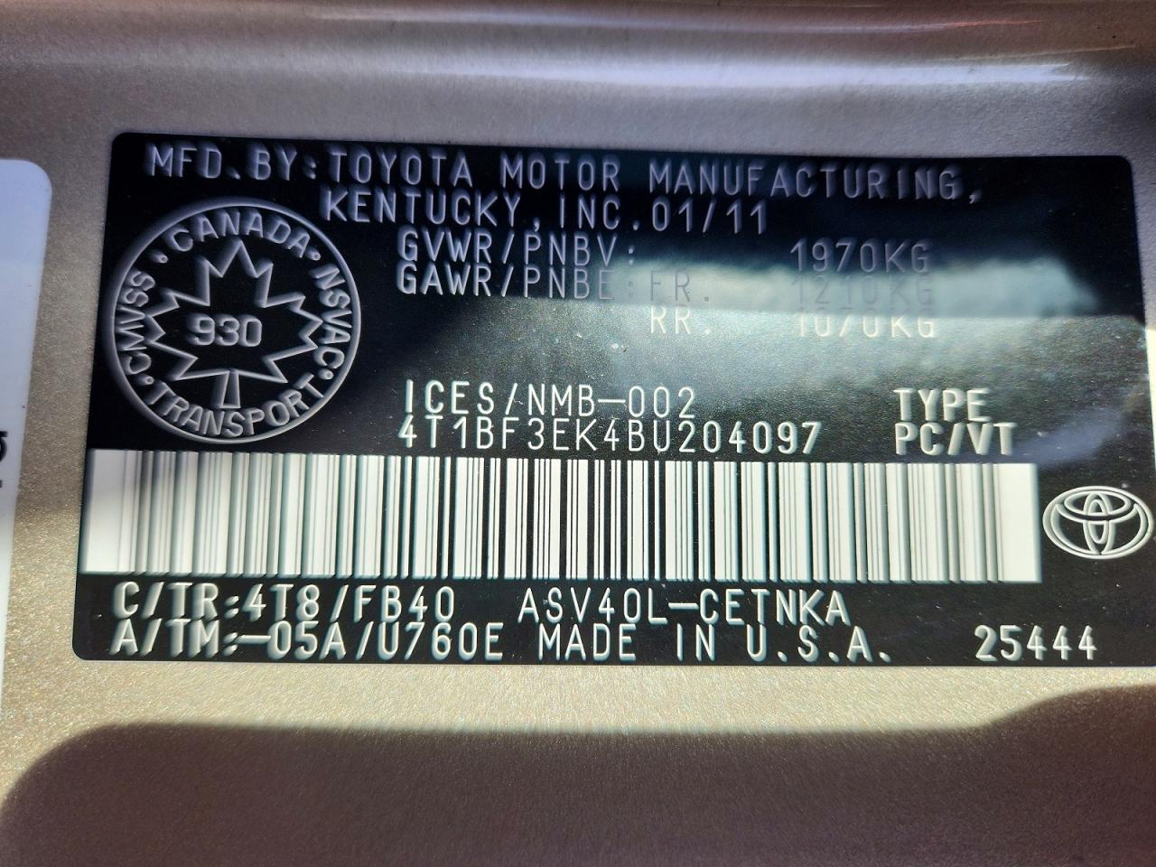 2011 TOYOTA CAMRY