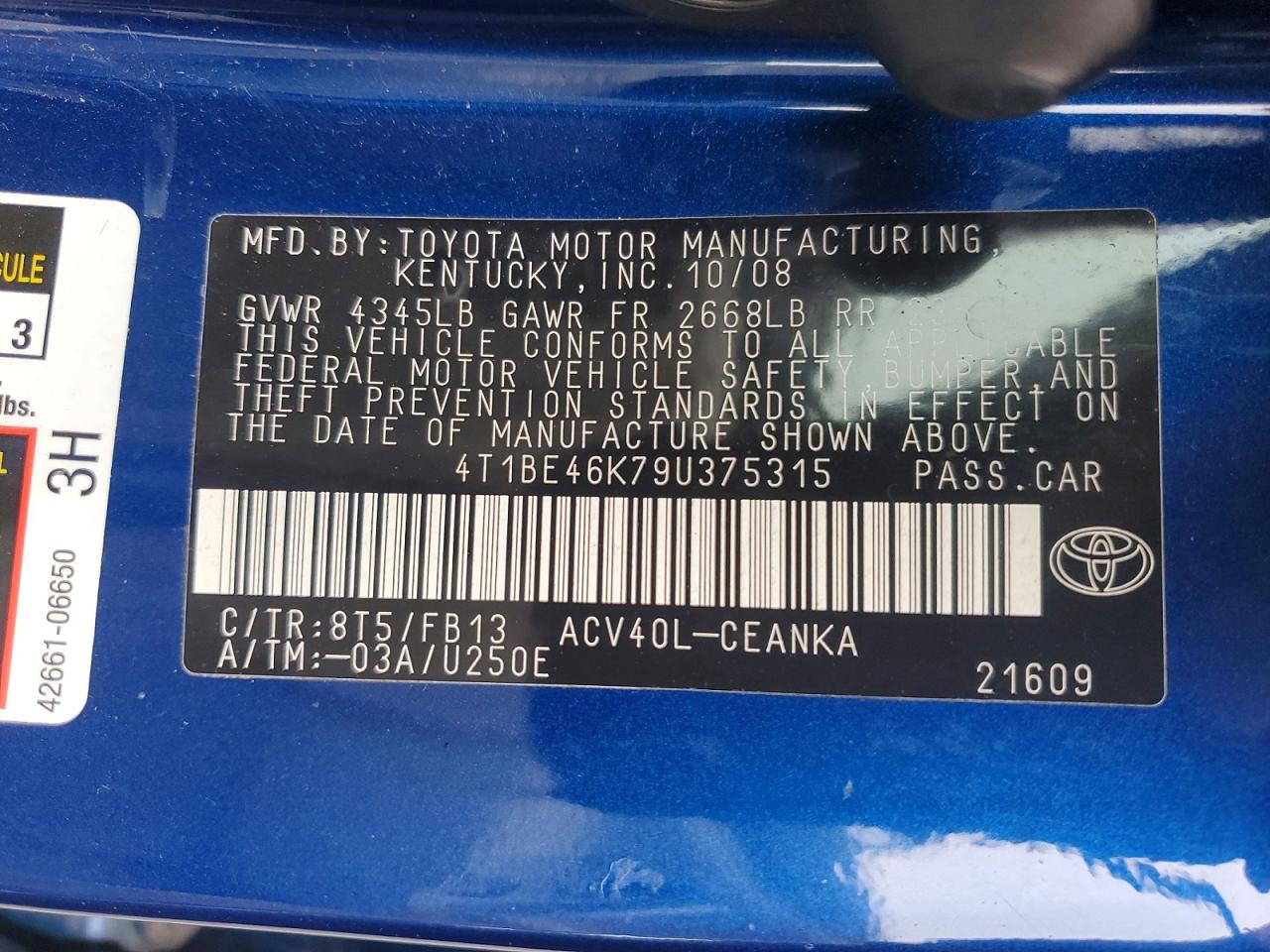 2009 TOYOTA CAMRY