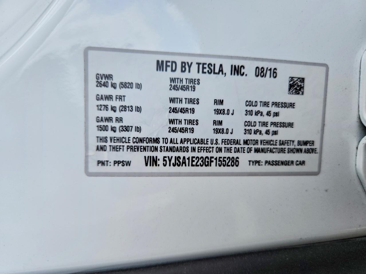 2016 TESLA MODEL S