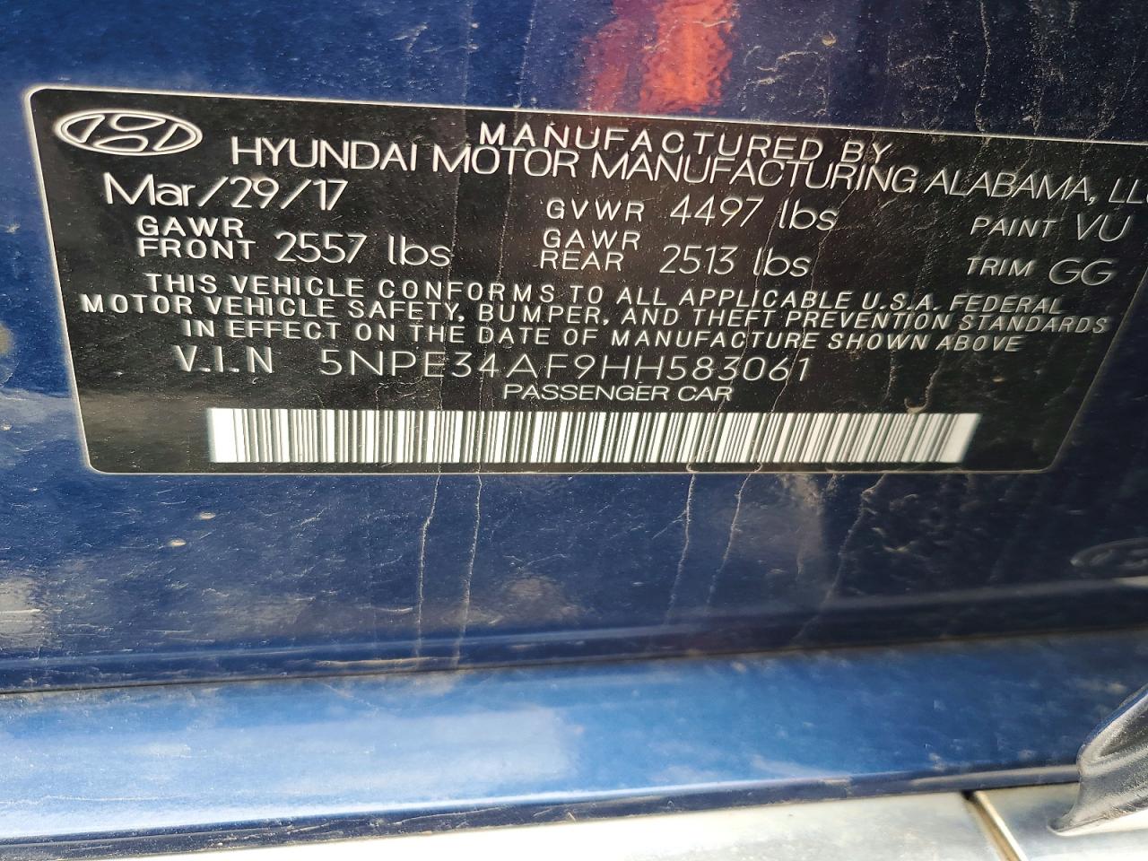2017 HYUNDAI SONATA