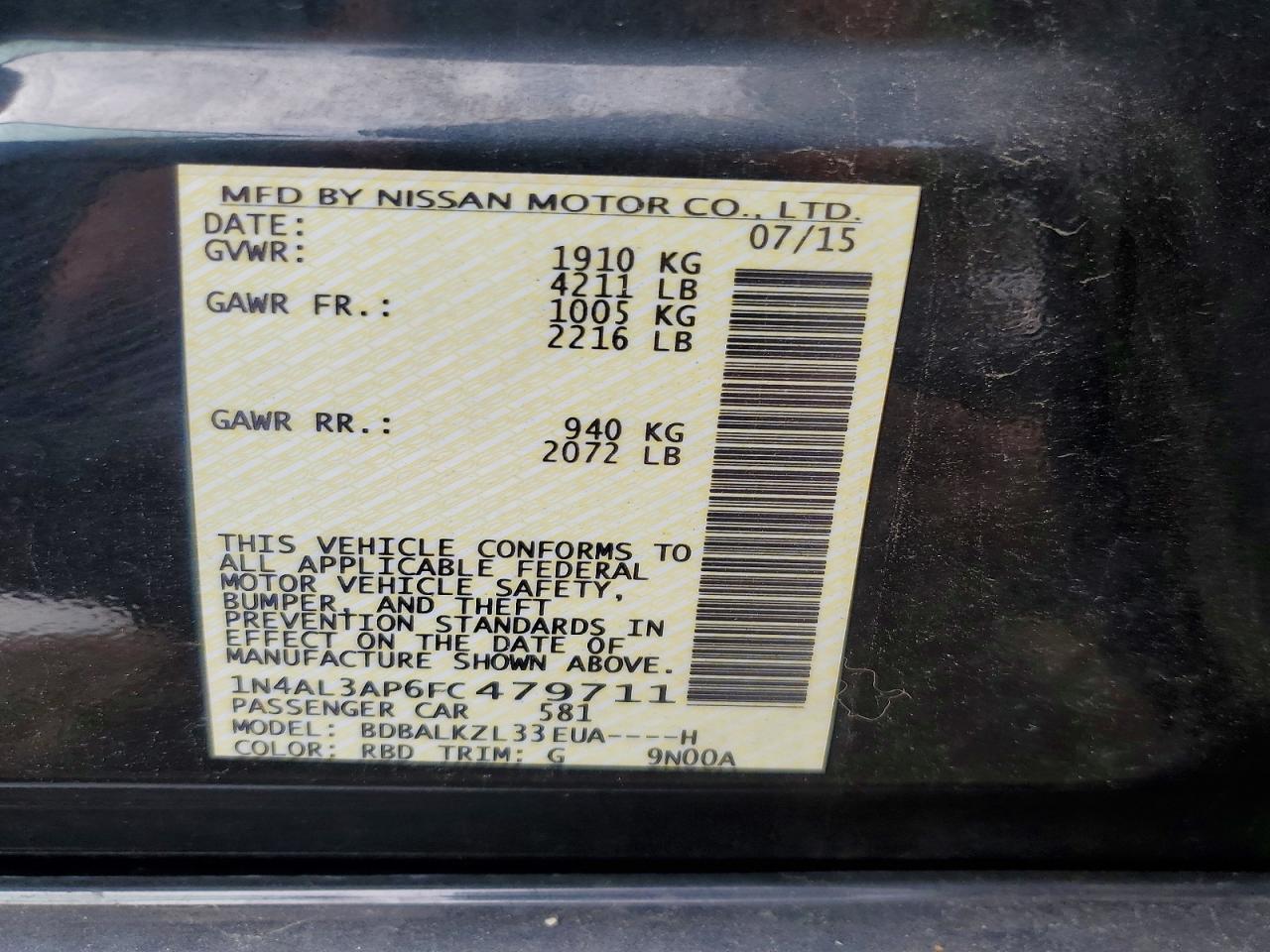 2015 NISSAN ALTIMA