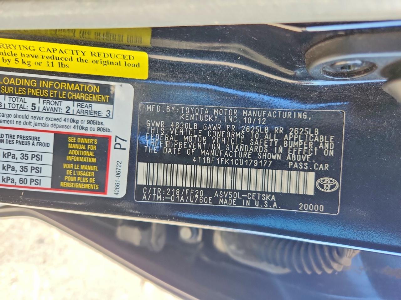 2012 TOYOTA CAMRY