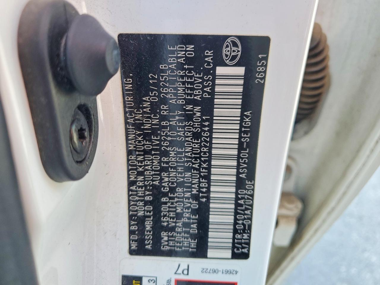 2012 TOYOTA CAMRY