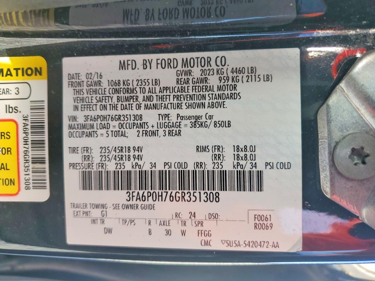 2016 FORD FUSION