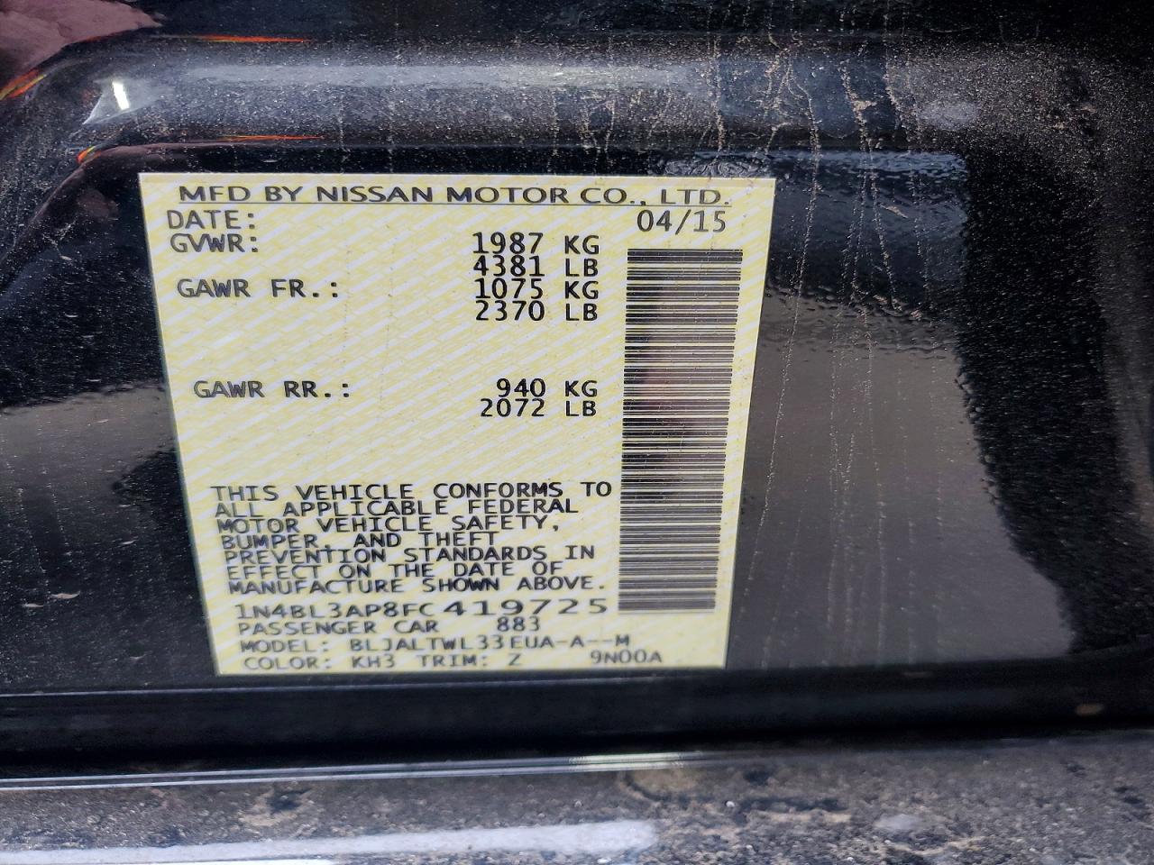 2015 NISSAN ALTIMA