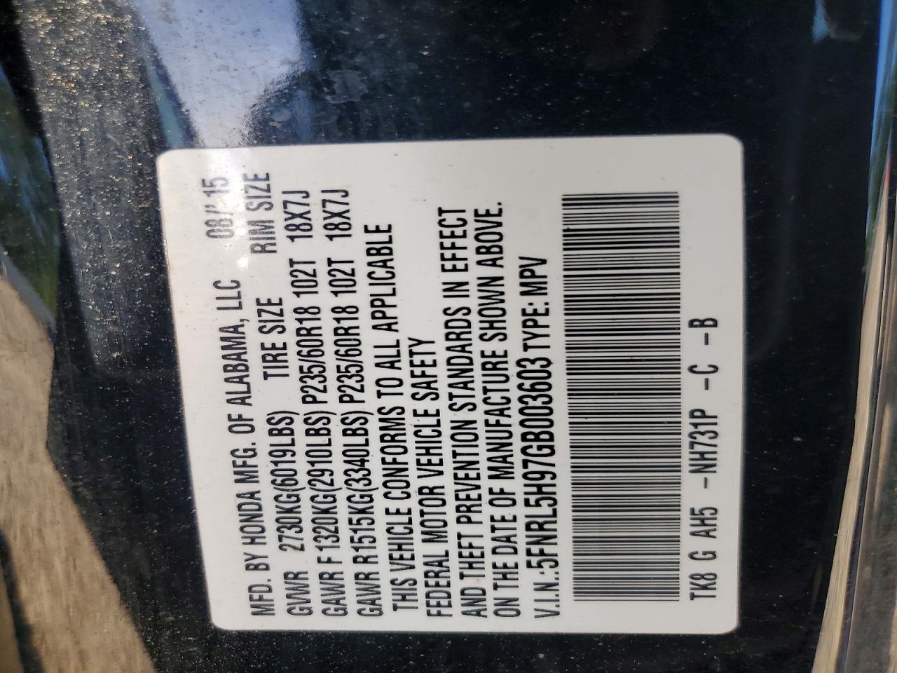 2016 HONDA ODYSSEY