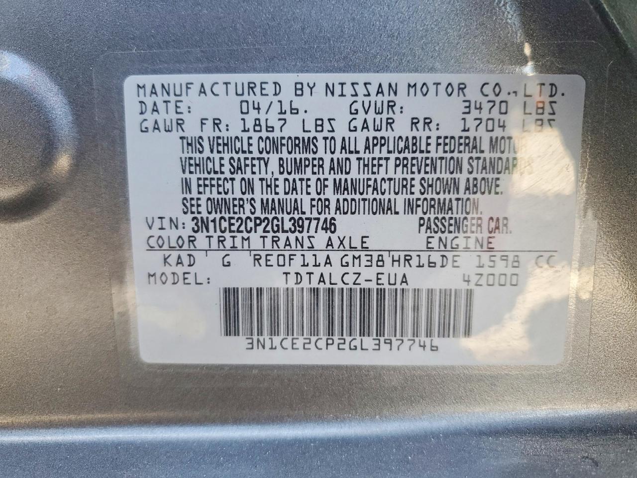 2016 NISSAN VERSA