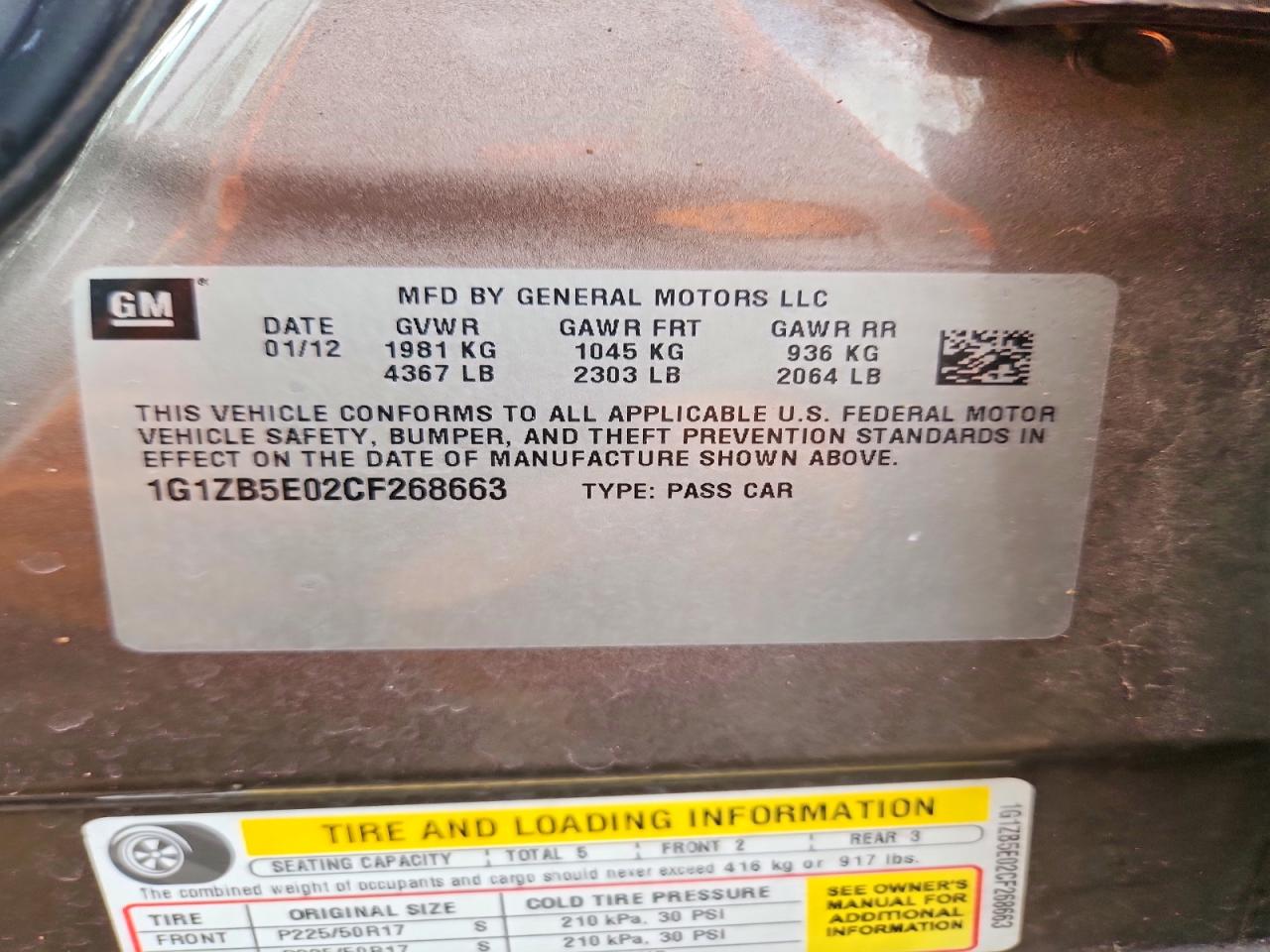 2012 CHEVROLET MALIBU
