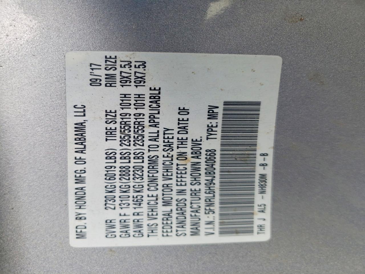 2018 HONDA ODYSSEY