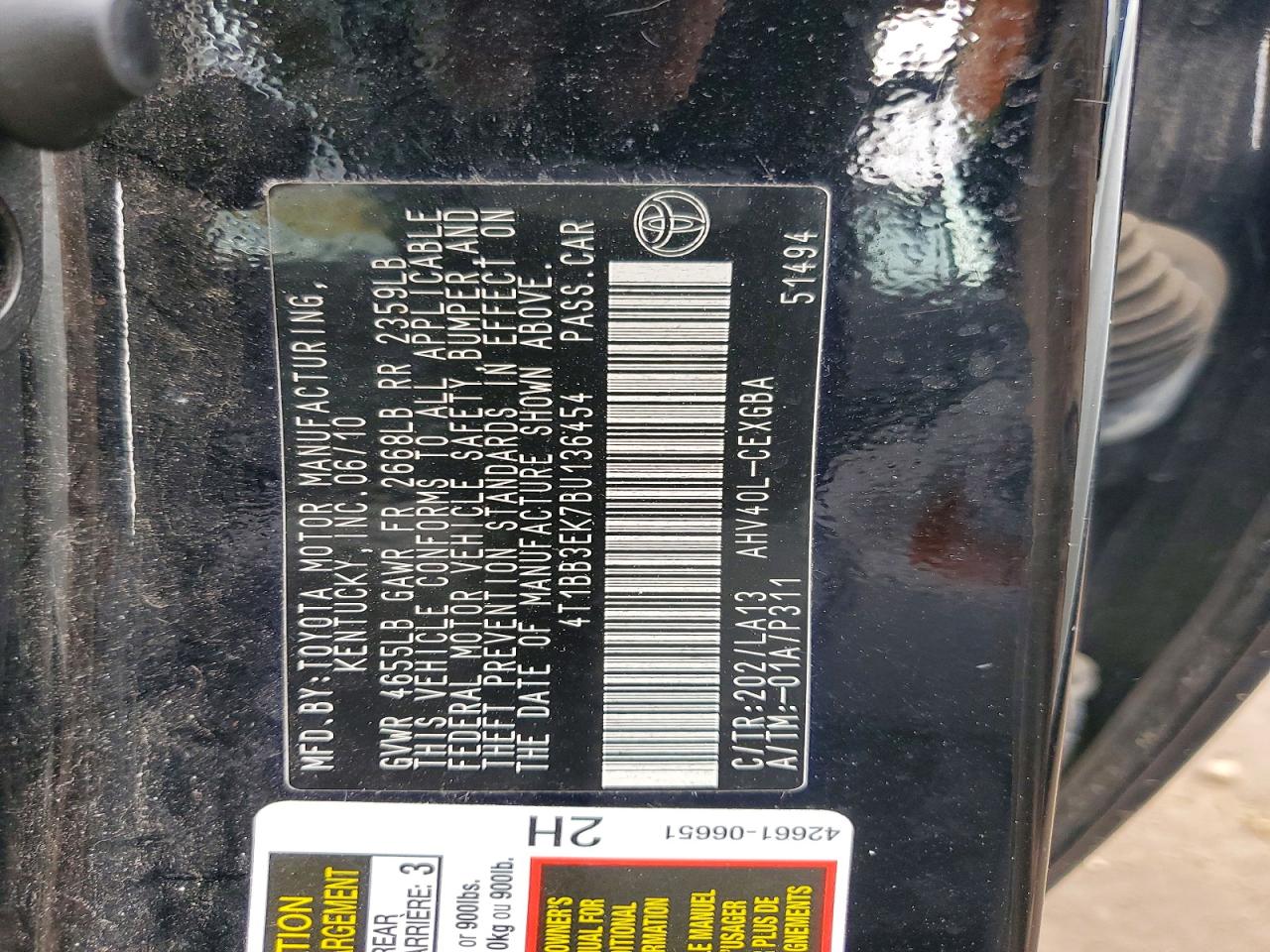 2011 TOYOTA CAMRY