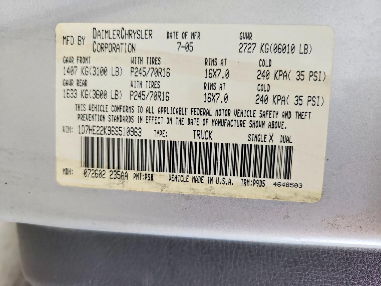 2006 DODGE DAKOTA