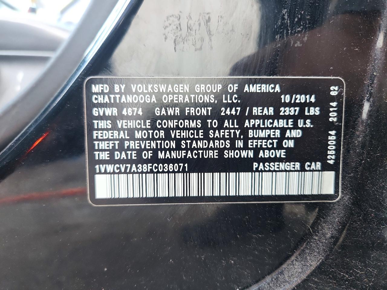 2015 VOLKSWAGEN PASSAT