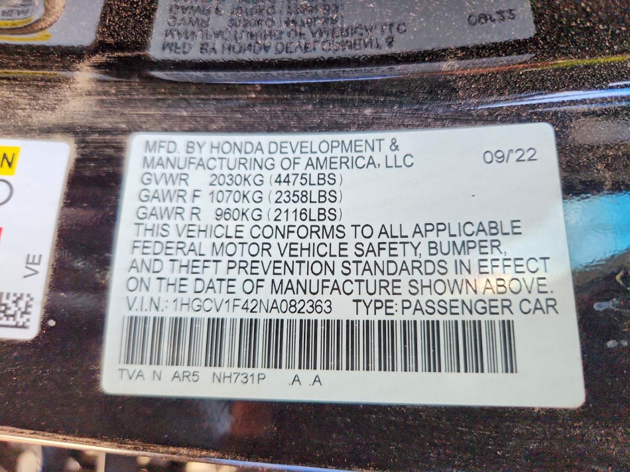 2022 HONDA ACCORD