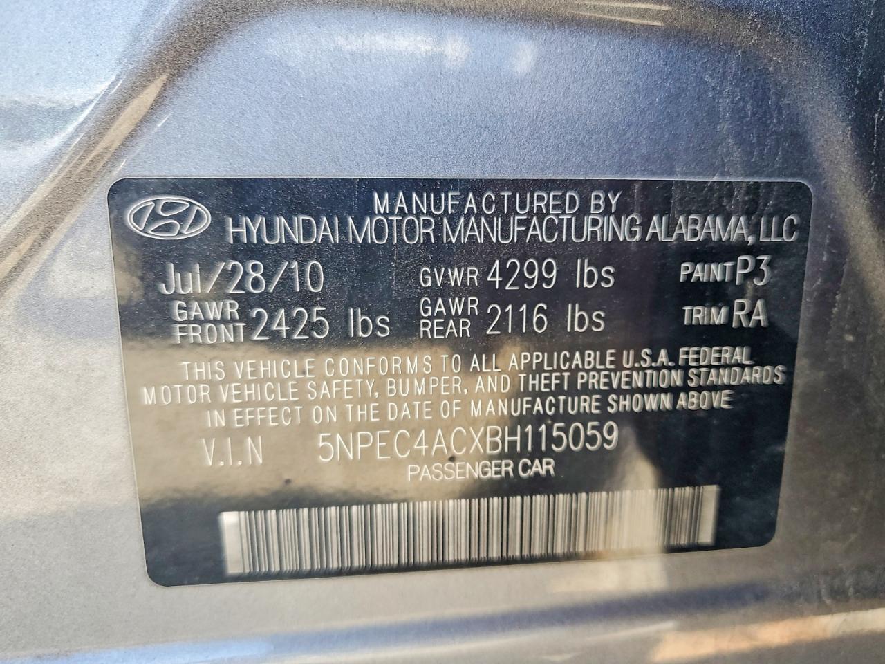 2011 HYUNDAI SONATA