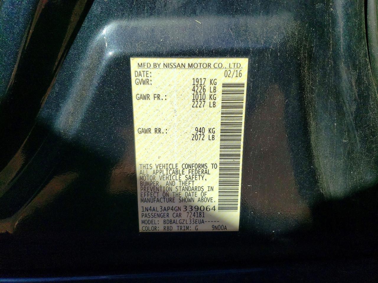 2016 NISSAN ALTIMA