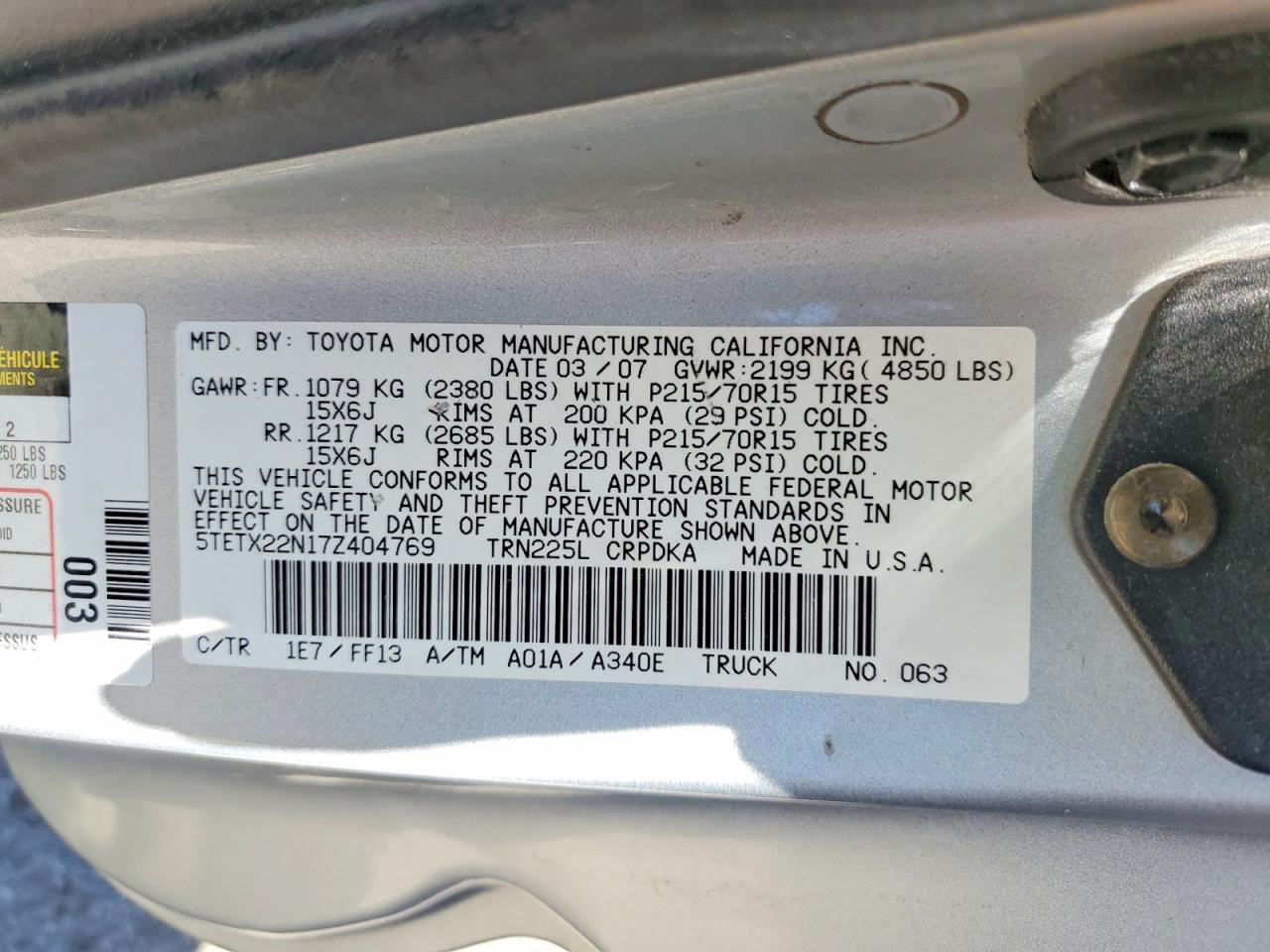 2007 TOYOTA TACOMA