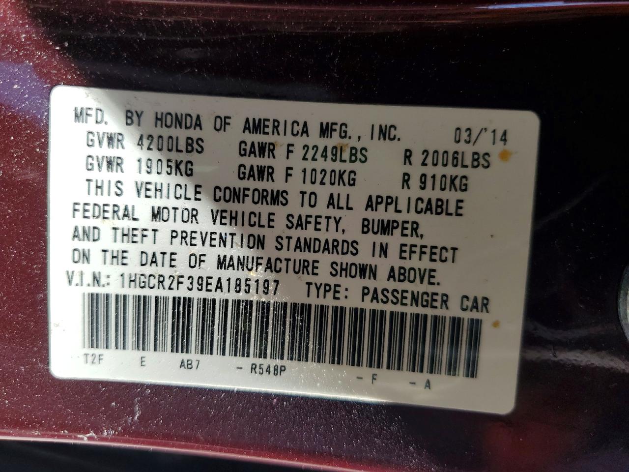 2014 HONDA ACCORD
