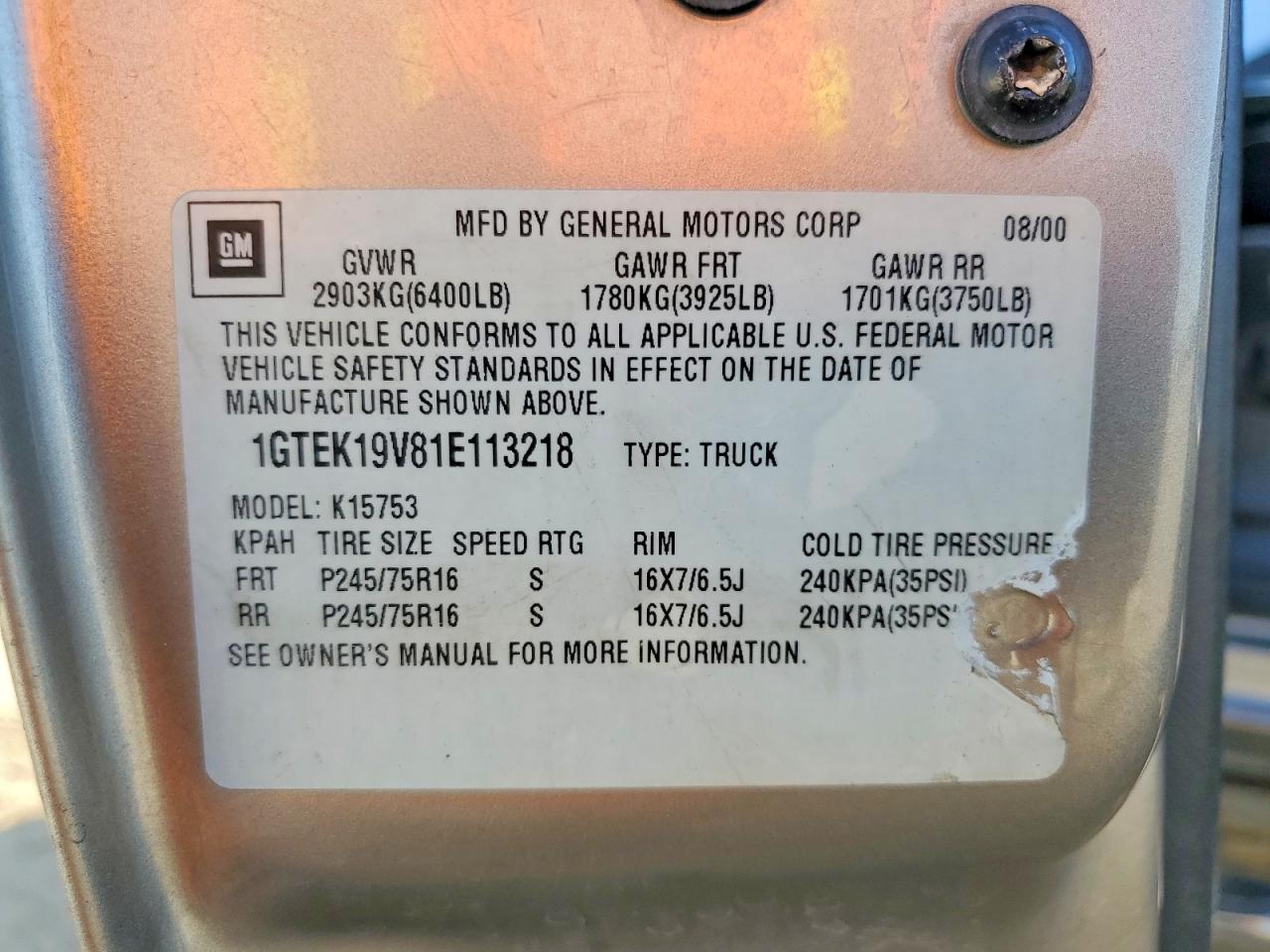 2001 GMC SIERRA