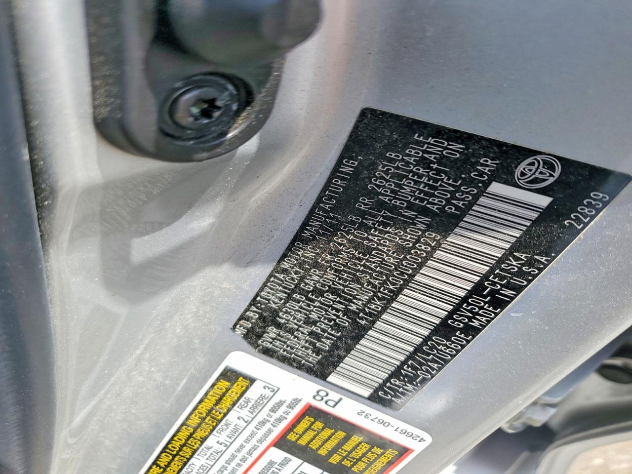 2012 TOYOTA CAMRY
