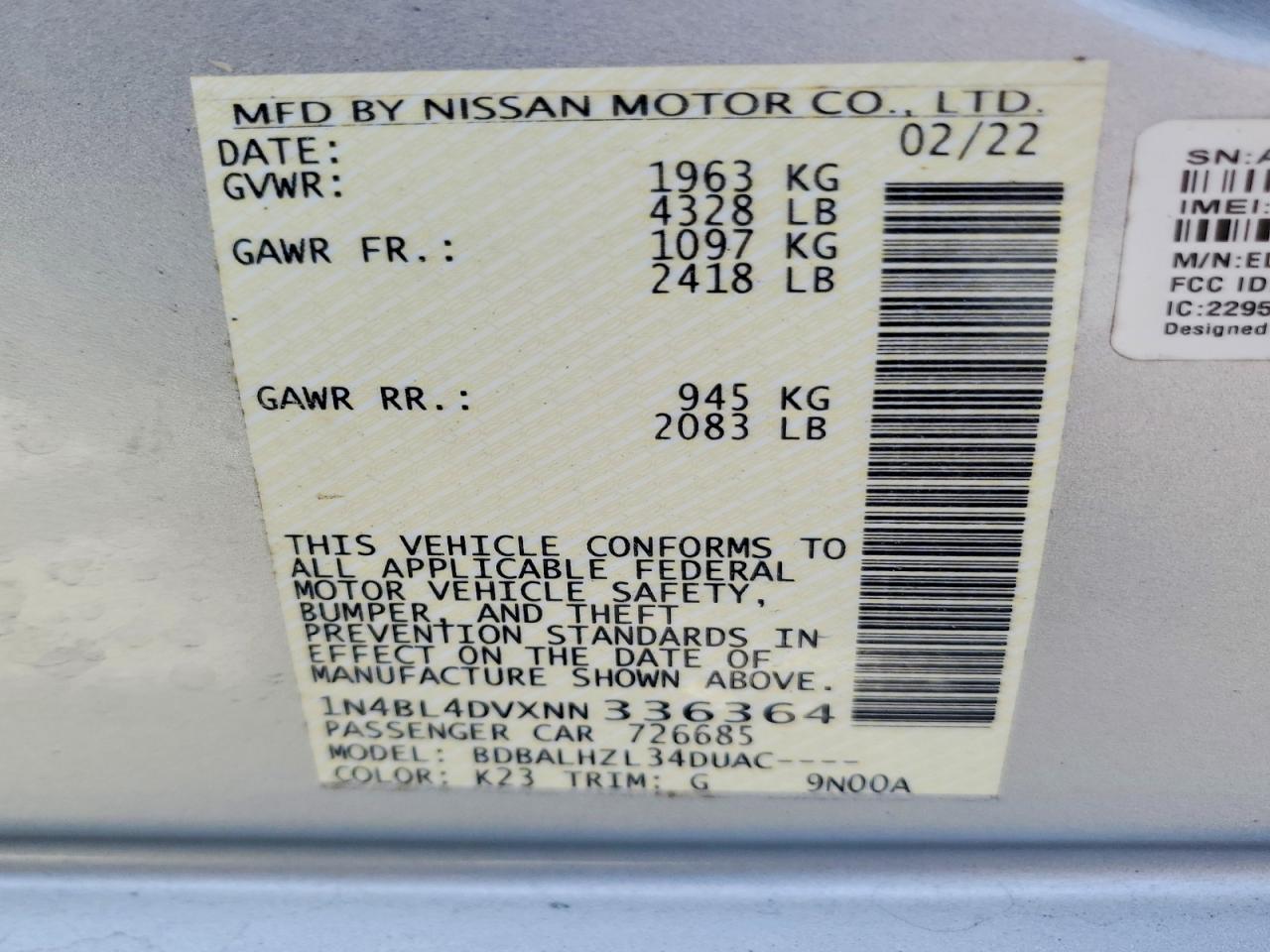 2022 NISSAN ALTIMA