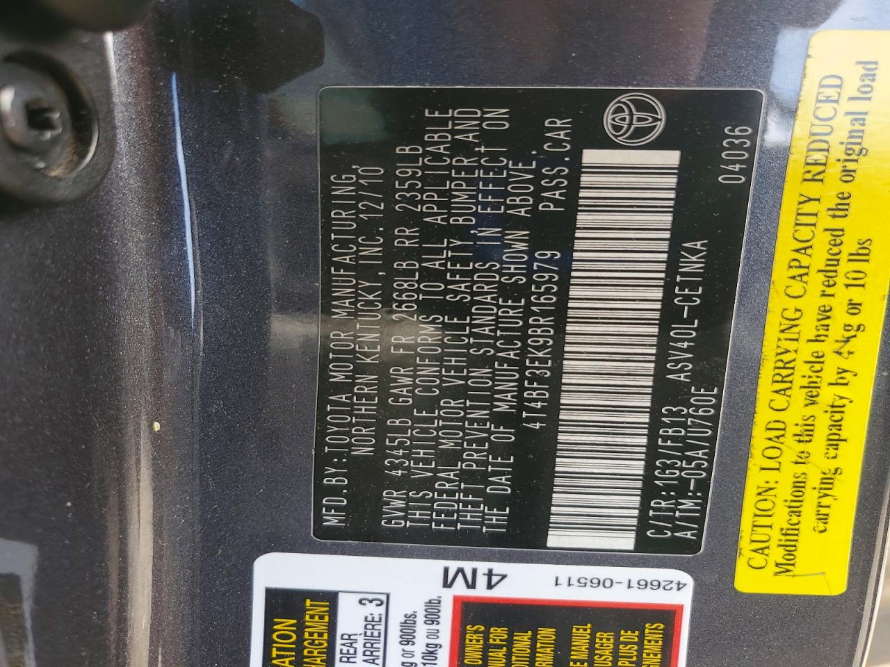 2011 TOYOTA CAMRY