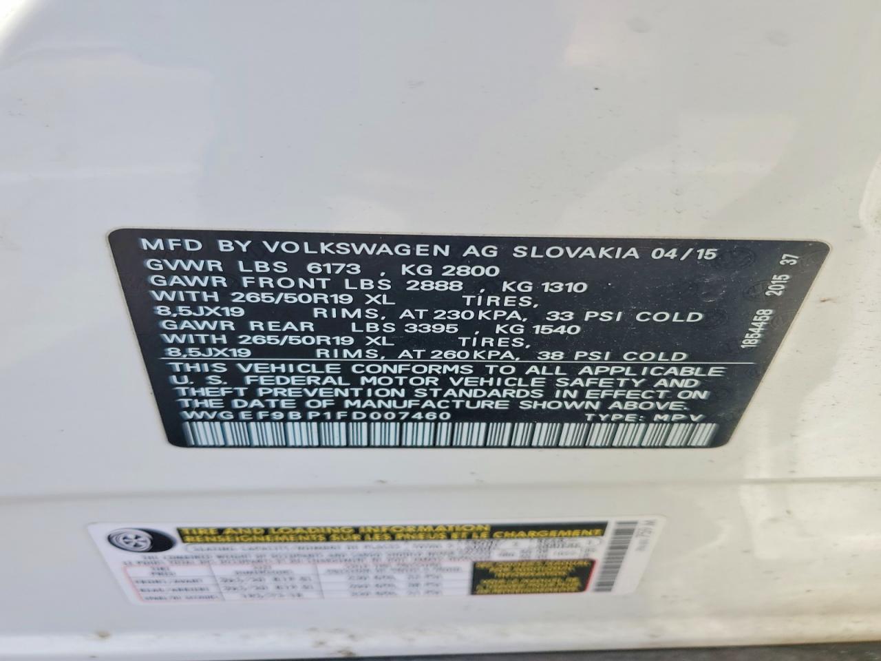 2015 VOLKSWAGEN TOUAREG