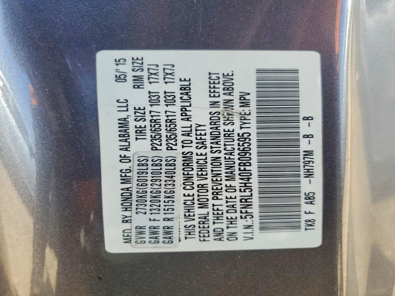 2015 HONDA ODYSSEY