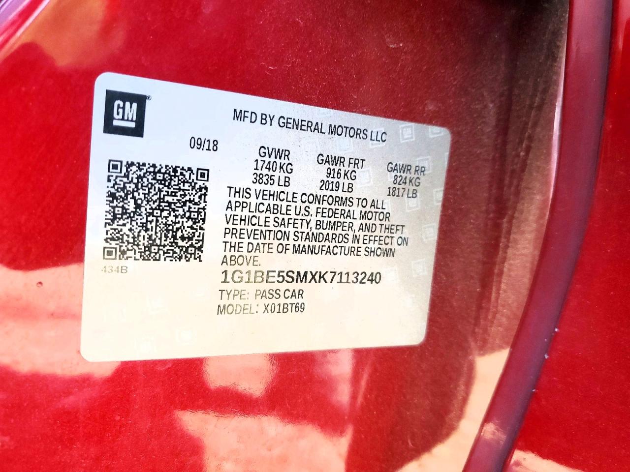 2019 CHEV CRUZE