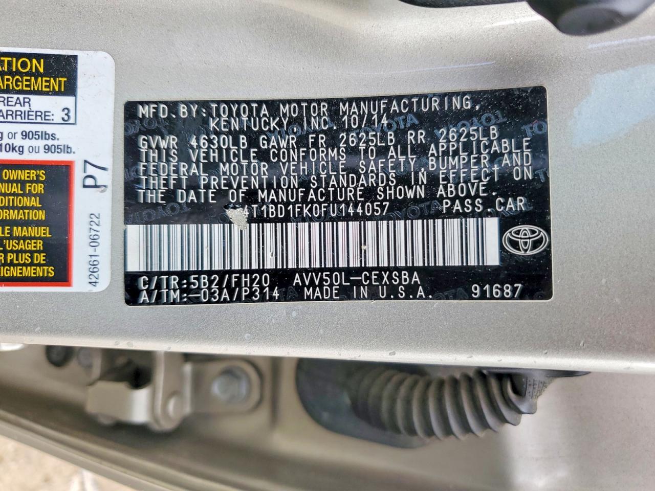 2015 TOYOTA CAMRY SOLA