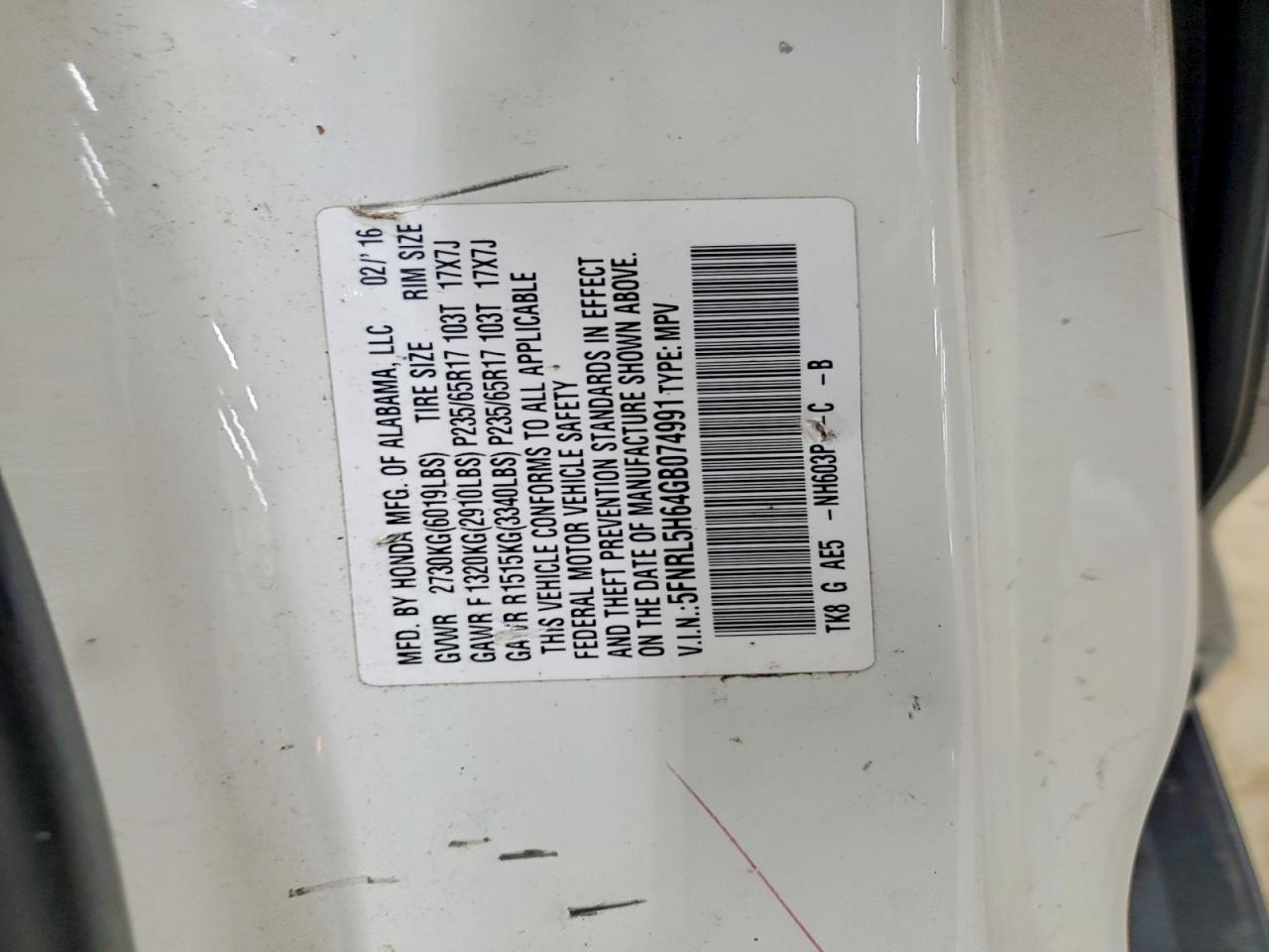2016 HONDA ODYSSEY
