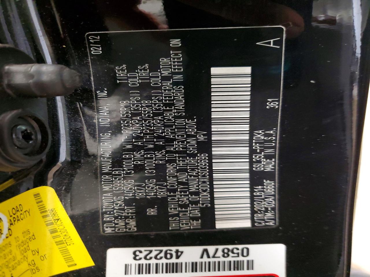 2012 TOYOTA SIENNA
